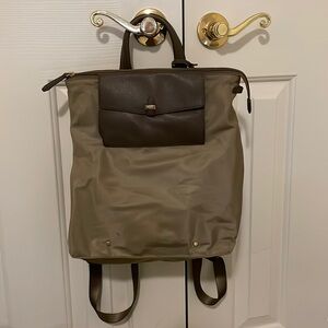 Tumi taupe brown backpack. Nylon and leather. EUC